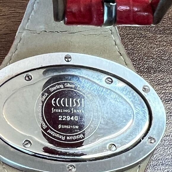 Ecclessi Sterling Silver and Red Leather Oval Face Watch - Picture 6 of 6